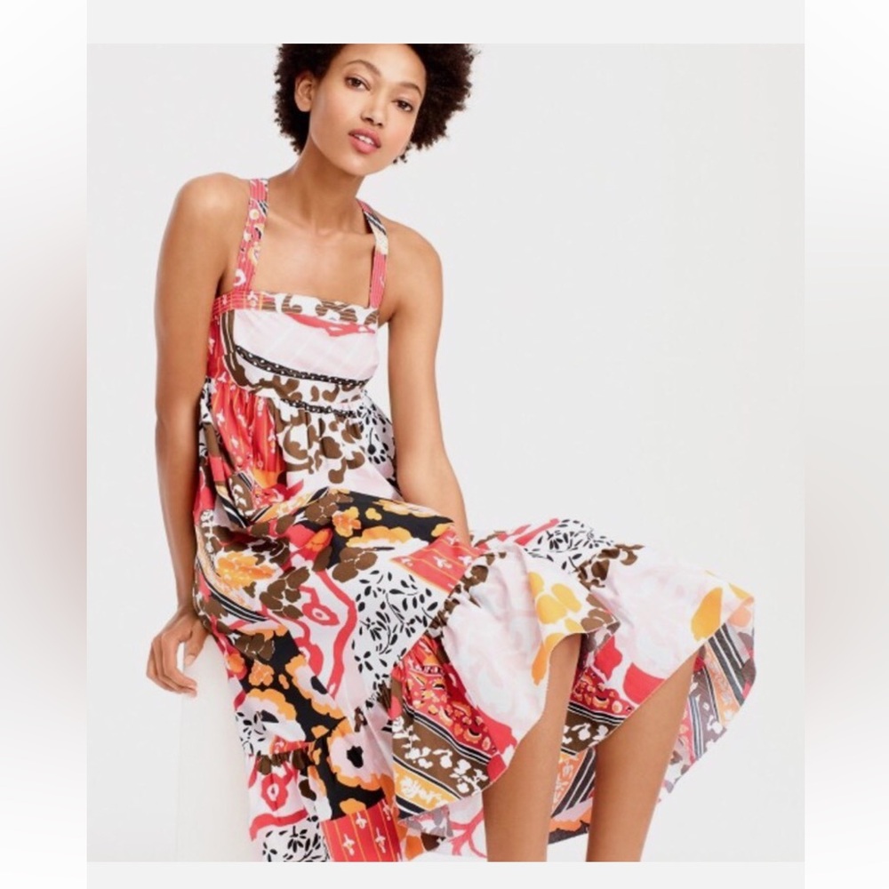 J. Crew Multicolor Floral & Geometric Midi Dress